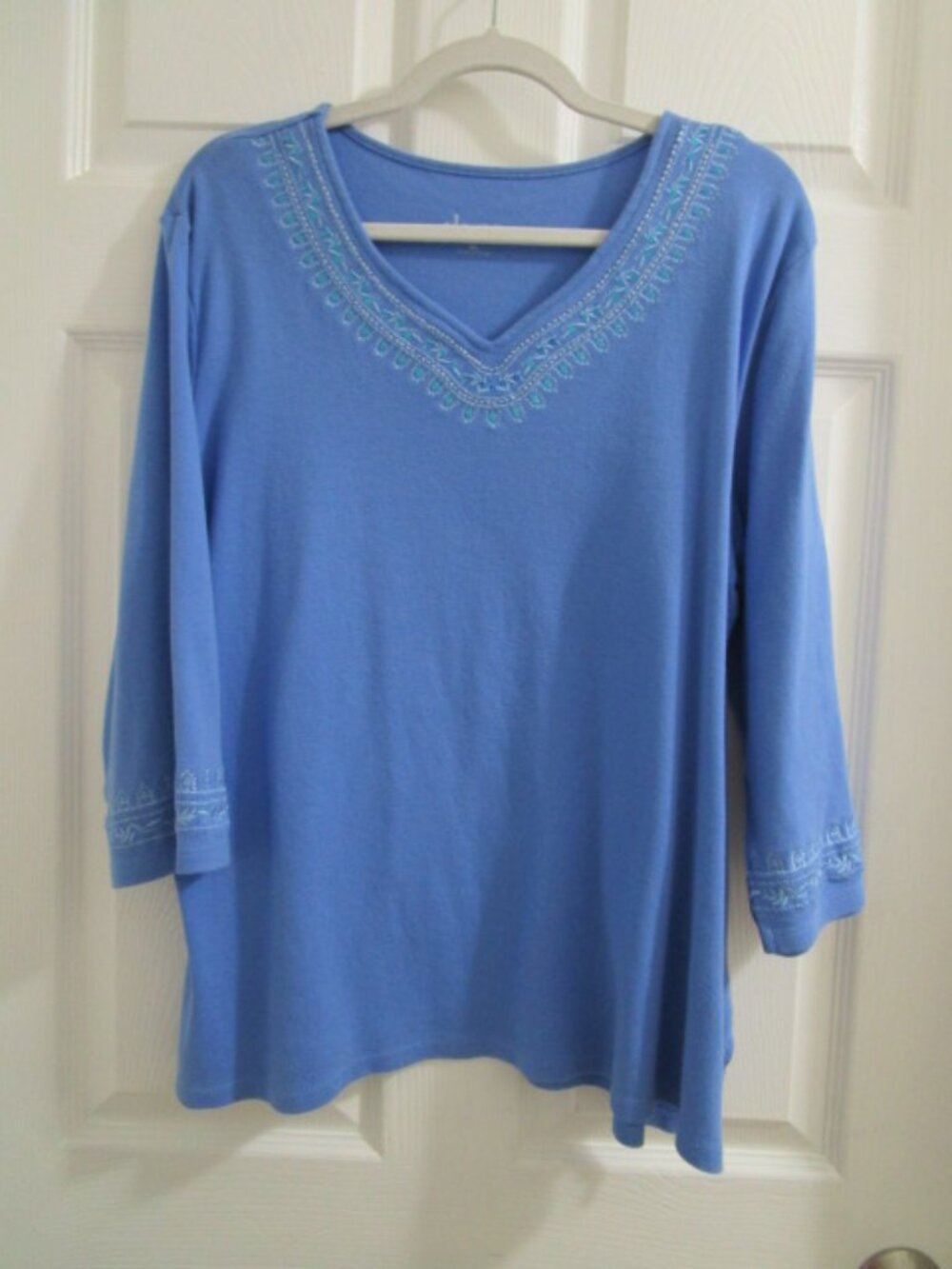 d & CO Cotton Knit Top Embellished Size XL Blue